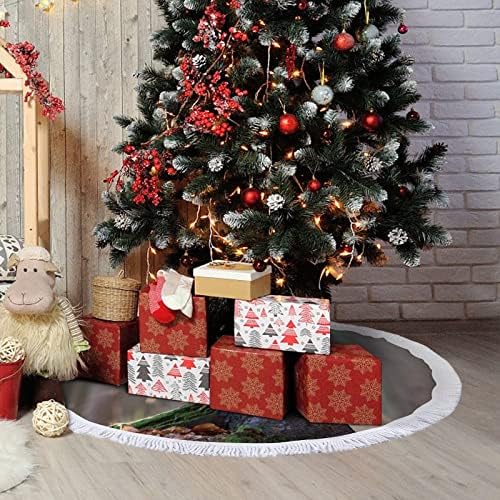 Евразийски Бухал Коледно Дърво Мат Пола Дърво Базовата Кутията с Пискюли за Празнични Партита, Коледни Украси 48 x48
