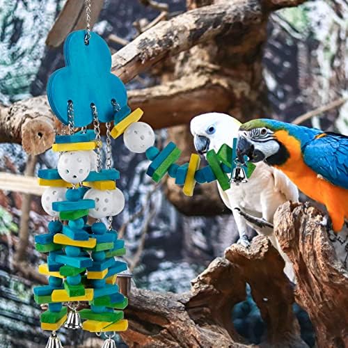 Играчка за Папагали-Големите Птици, Дъвчене играчка за Папагали от Цветни дървени кубчета и Звънци за африканските Сиви и на амазонската