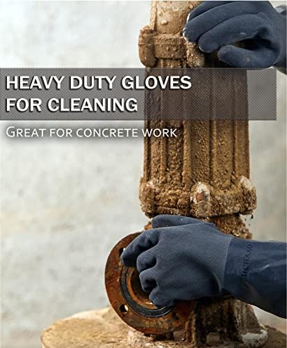Ръкавици LIICHAAO от ултра силна нитрил, Химически устойчиви, за да се предпази от бетон, киселини, основи, масла (Черни) Големи