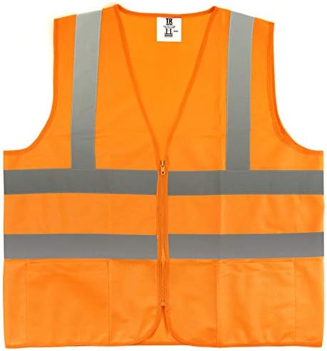 TR Промишлен Оранжево вязаный жилетка за безопасност, Малък Размер, с 2 джоба с цип, Опаковка от 5