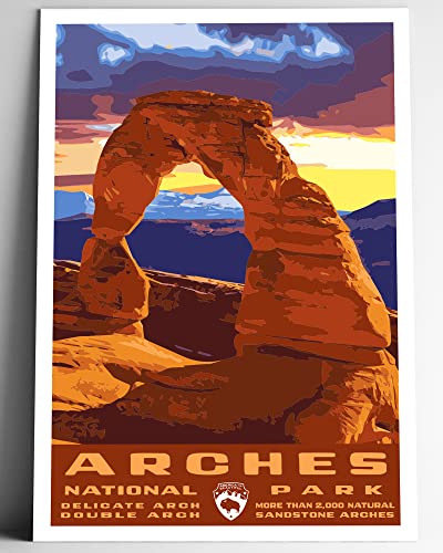 Плакат за пътуване в Национален парк Арките в ретро стил - пощенска Картичка 8x10-12x18-18x24-24x36 / 4x6 в стил WPA, арт принт