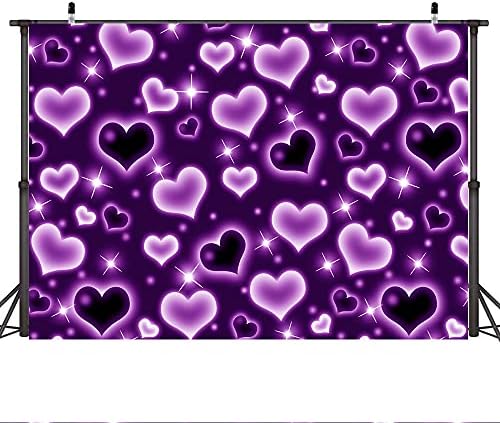 7 × 5 метра Пурпурно Сърце, Фотофон Началото на 2000-те, Свети Валентин, Рожден Ден, Банерни Украса, Блестящо Сърце, Сладки 16,