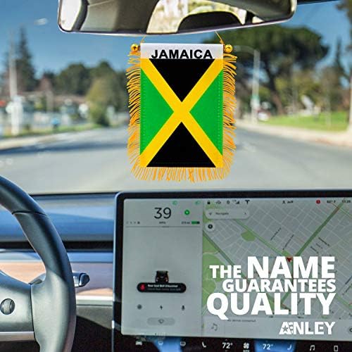 Окачен флаг на Ямайка на прозорец с размер 4 X 6 инча с ресни - Мини-Банер с флага и Декор огледала за обратно виждане на автомобила
