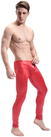 BaronHong Мъжки Стегнати Панталони От Изкуствена Кожа За Нощен Клуб, Гамаши с Метален Модел, Дълги Панталони