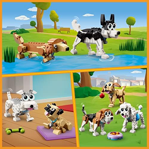 Комплект LEGO Creator 3 в 1 Очарователни кученца 31137 с фигурки на такси, Бигля, Мопс, Пудел, Хъски и Лабрадор, играчка-конструктор за деца на възраст от 7 и повече години, под?