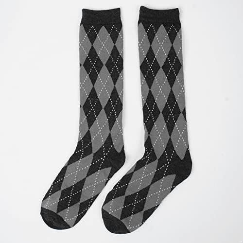 FEESHOW Женски Компресия Чорапи До Прасците в Ретро стил, Изпъстрен Студентски Чорапи Дишащи Ежедневни Чорапи