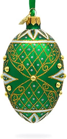 Украсени със скъпоценни камъни Бяла Звезда на Зеления Стъклен Яйце Украшение 4 Инча