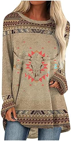 Дамски Потник в западния Етнически стил с Принтом на Ацтеките, Есенни Ежедневните Свободни Пуловери в Ретро стил с Графичен Дизайн,