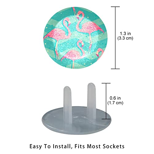 Капачки за контакти с шарени птици Фламинго, 12 бр. - Защитни капачки за контакти, за деца – Здрави и устойчиви – Лесно да защитават