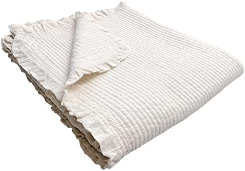 Покривка за легло от памук с волани, Одеало с Размер легла Twin 63 x 83 инча - Меки и дишащи Ватирани одеала с пигментной измиване
