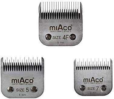 Набор от сменяеми остриета за подстригване на животни Miaco размер 4f, 5 и 7-подходящи за Slavi AG, AGC и Oster A5
