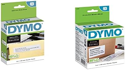 Етикети с обратен адрес DYMO Authentic LW, бели, 3/4 x 2, 1 ролка по 500 бройки, и големи етикети за доставка Authentic LW, печатащи