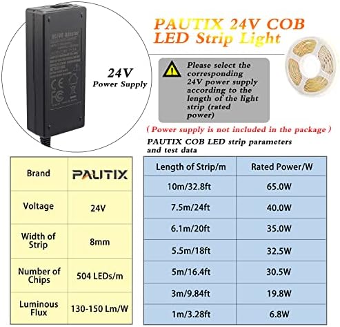 PAUTIX COB led лента 32,8 ft/10 m 5040 светодиоди топло бяло 2700 Към висока яркост Гъвкава led лента CRI90 +, супер ярък DC24V,