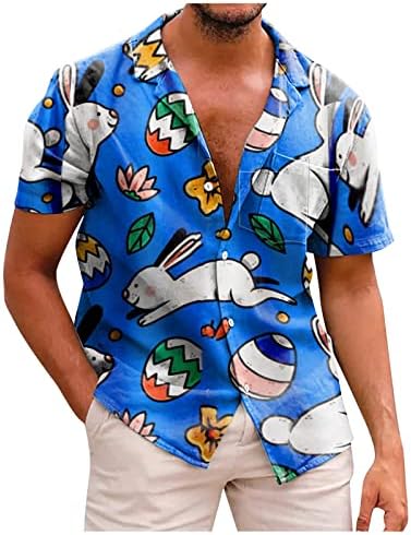 Хавайски Ризи на Великден за Мъже, Мъжки Ежедневни Ризи с Копчета и Къс Ръкав Принтом, Плажна Риза Aloha С Цветен Модел