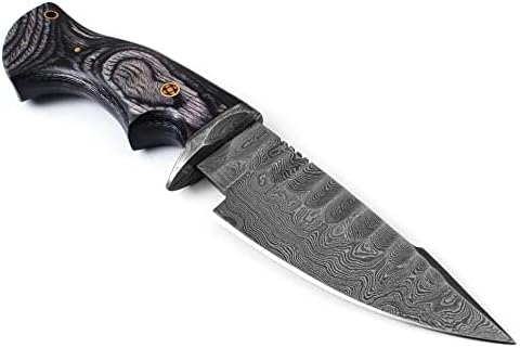 Американски нож Дамасский ловен нож, ръчна изработка на кожени обвивка с линия за колан - за Мъже ножове за оцеляване с фиксирано