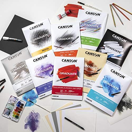 Смесена хартия CANSON Graduate 200 г/м2, формат А4 двустранен печат: Зернистая и гладка, къса страна е залепен пълнеж, 30 естествени