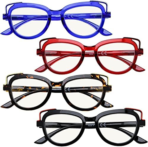 Eyekepper 4 опаковки Мультифокальных Очила За четене, Блокиране на Синя Светлина, Прогресивно Многофокусные Очила Котешко око, Женски