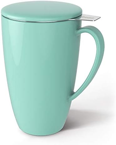 Порцеланова Чаена Чаша Sweese обем 14 грама с приготвяне на чай и капак, Чаша за Ламарина, чай, Подаръци за любителите на чай, Зелена