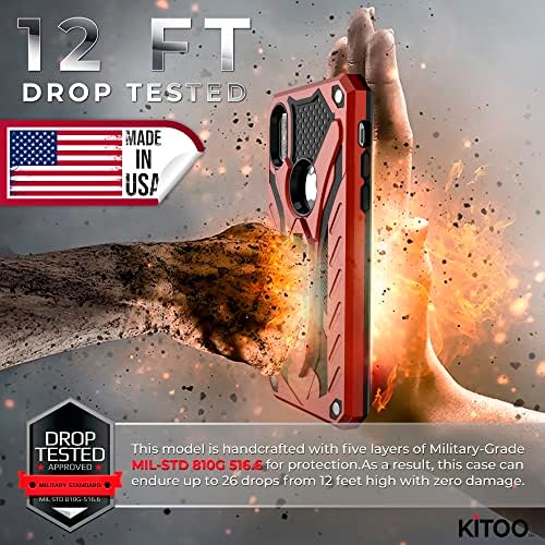 Kitoo Defender е Разработен за iPhone Xs max [Еко] устойчив на удари калъф със стойка на военен проба, Направено в САЩ - син