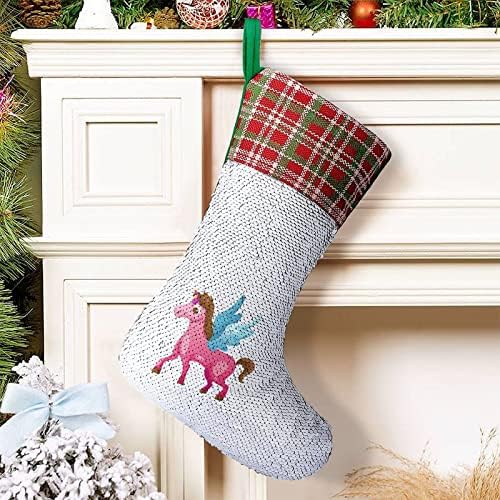 Красиви Коледни Чорапи с Пайети Еднорог, Блестящи Стенни Висящи Украси, Украса за Коледната Елха, Празнична Парти