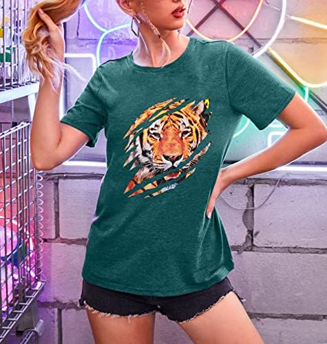 LUKYCILD Тигър Тениска Дамски Реколта Тениска С Изображение на Животни С Къс Ръкав Летни Ежедневни Тениски, Потници