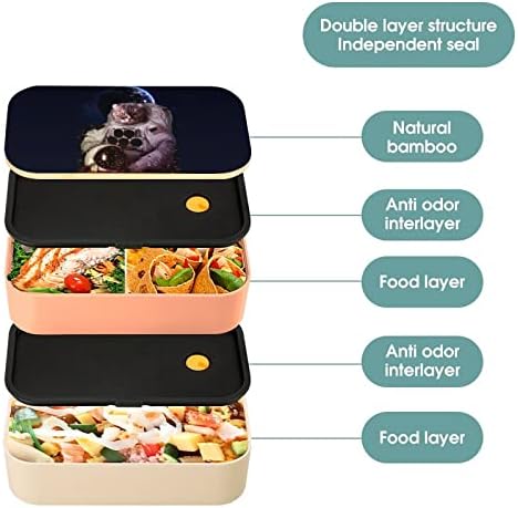 Котка в космоса Двупластова кутия за закуска Bento с Набор от ястия Штабелируемый Контейнер за Вечеря включва 2 Контейнера
