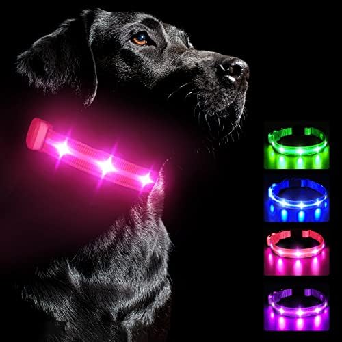 HZK Light Up Нашийник за кучета, Led Светлинен Нашийник с USB батерията с ярка подсветка, Водоустойчив Мига Нашийник за кучета,