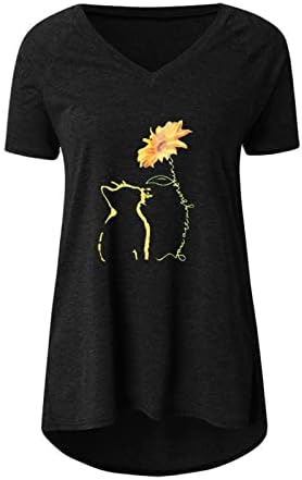 Лятна Есенна Блуза, Тениска за Дамски Дрехи С Къс Ръкав V Образно Деколте Памучен Тениска с Графичен Дизайн за Почивка HV HV