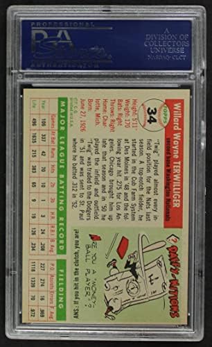 1955 Topps 34 Уейн Тервиллиджер Вашингтон Сенатърс (Бейзболна картичка) PSA PSA 7.00 Сенатърс