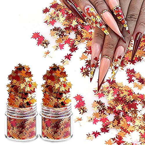 Дизайн на ноктите, Люспи от кленов лист 20 грама, Блестящи Есенни Листа, Металик, 3D, под формата НА Кленов лист, Червено, Жълто,