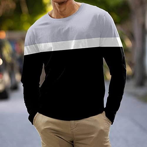 Ризи Xiloccer Мъжка Мода Ежедневни Спортни Шарени Ред Дигитален Печат Тениска С кръгло деколте и Дълъг Ръкав, Мъжки Тениски