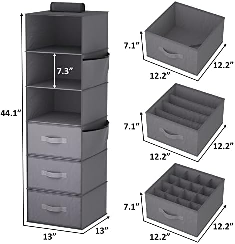 YOUDENOVA Организаторите за висящи шкафове, 6 полици за съхранение в подвесном шкаф с 3 чекмеджета, сив