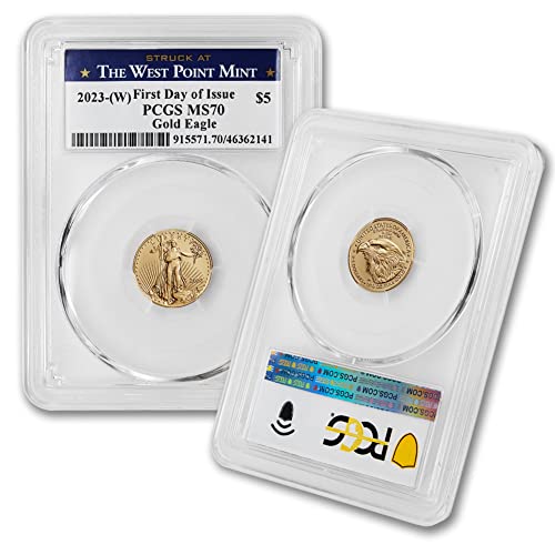 Монета MS-70 златни кюлчета American Eagle тегло 1/10 унция, без марка мента 2023 година (Първия ден на издаване - със званието