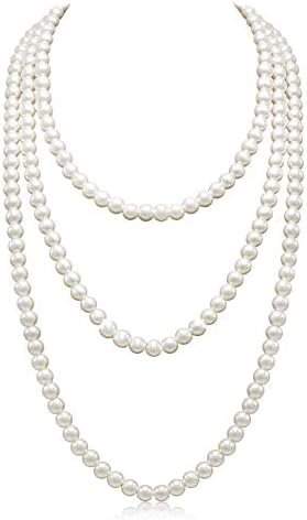 Дългите Перлени Огърлици за Жени Кремаво-Бяла Изкуствена Перлена Нишка Многослойно Колие Бижута