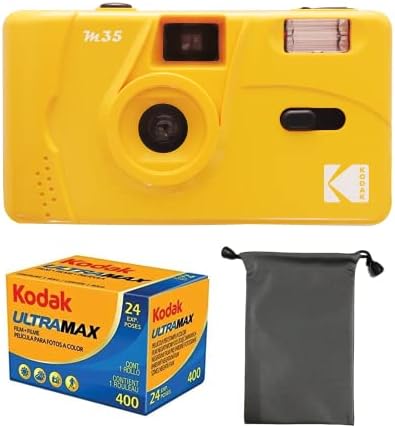 За многократна употреба филмов фотоапарат Kodak M35 35 мм, без фокусиране, вградена мощна светкавица, Комплект с фолио и чанта за