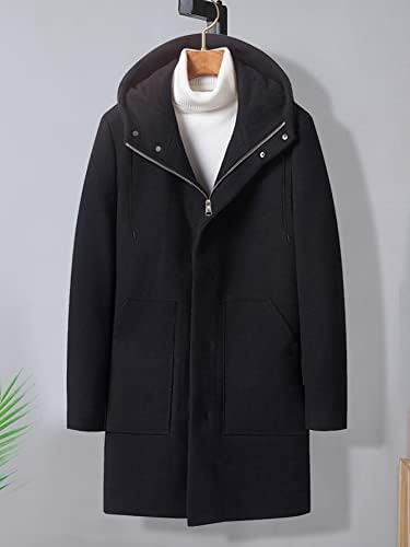 Якета OSHHO за жени и мъже, палто с качулка и наклонени джобове дантела прозорци, 1 бр. (Цвят: черен Размер: Голям)