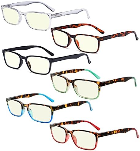 Очила за четене Eyekepper в опаковка от 6 теми, Блокиране на Синя Светлина, Оранжево + 0,75