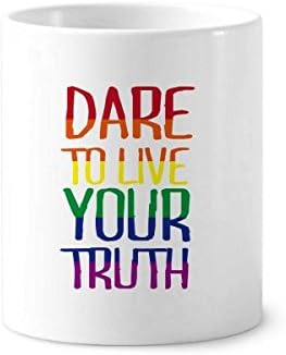 Живей своята Истина ЛГБТ Дъгата Флаг Държач за четка за зъби, Химикалка, Чаша, Керамична Чиния, Чаша за Моливи