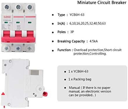 Миниатюрен автоматичен прекъсвач HWGO YCB6H-63 3P MCB със защита от претоварване, 3 полюс, закрепване към Din релса, които се разпределят