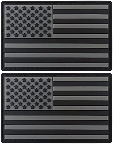 JBCD Напълно Черна нашивка с флага на сащ, черна тактическа нашивка на САЩ - нашивка с цип кука и примка от PVC (2 опаковки)