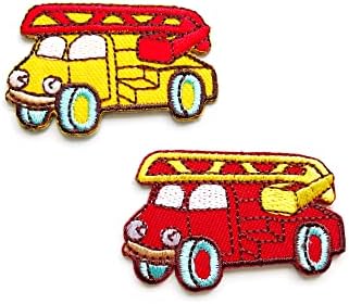 Комплект от 2 PL Малки. Мини-пожарна кола Ивици на пожарната Сладък Карикатура Шият Желязо на Вышитую Приложението Икона Знак на