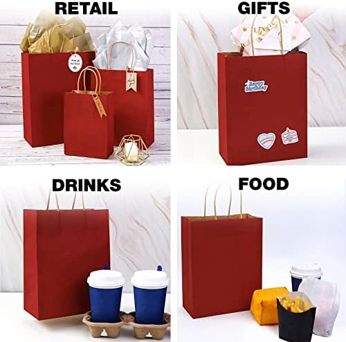 Торбички от крафт хартия ECOptimize с дръжки, 8 x 4 x 10,5, 120 БР., Фестивални Червени - Екологично чисти и са годни за рециклиране