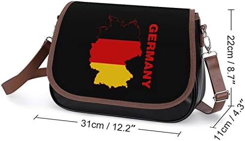 Флаг Карта на Германия Кожена Чанта на Средното Рамо Модерни Ежедневни Чанти през Рамо с Каишка