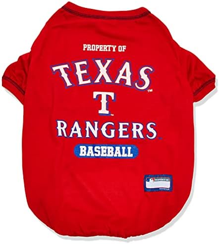Тениска MLB Texas Rangers Dog, X-Large. - Оригиналният Фланелка за отбора на домашни любимци, раскрашенная логото на отбора