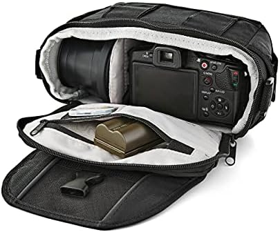 Калъф за носене на огледално-рефлексен фотоапарат със сменяем пагон, черен, с размери 7,5 x 4,75x 5.