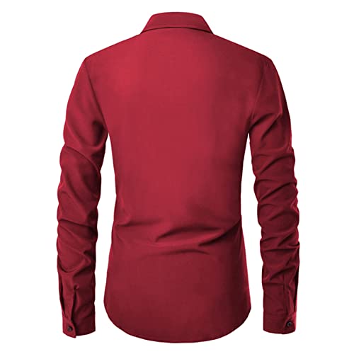 Мъжки Ежедневни Ризи с дълъг ръкав, Класически Ризи с копчета, Приталенные Бизнес Ризи с Отложным яка, Блузи (Червен, Голям размер)
