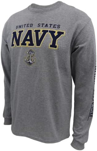 Мъжка тениска с дълъг ръкав Armed Forces Gear Navy Block - Официални Лицензирани Мъжки тениски от ВМС на САЩ (Сив)