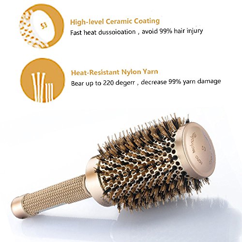 Четка за коса SOLANAR Nano Thermal Ceramic & lonic с кръгла бочонком и естествен косъм на Глиган, за Сушене на косата, подреждане,