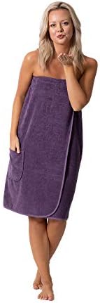 Жена Махровое Спа-кърпа за баня с Регулираща се закопчалка и Еластична горна част (Слива цвят, Среден размер)