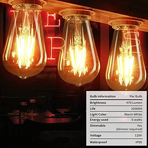 Brightown Led Edison - 4 опаковки E26 с регулируема яркост, 60 W Еквивалент на 6 W led лампи, 2700 До Кехлибар Лампи, Реколта Топли